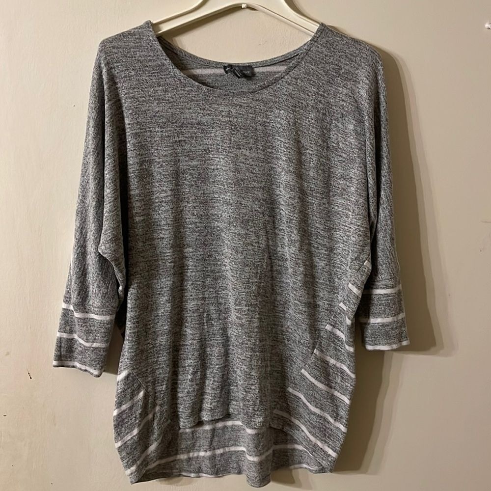 Market and Spruce Womens‎ XS Grey Striped Dolman Sleeve Knit Top Scoop Neck